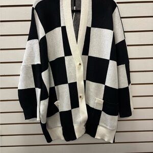 Black and White Checkered Women's Sweater
